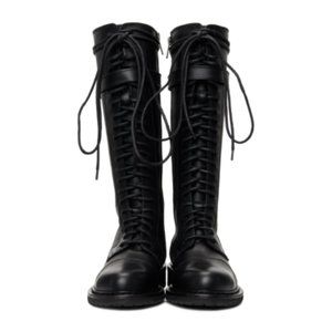 Ann Demeulemeester: Black Leather Lace-Up Boots